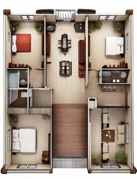 Floor plan for 2 beds, 2 baths, 700 sqft